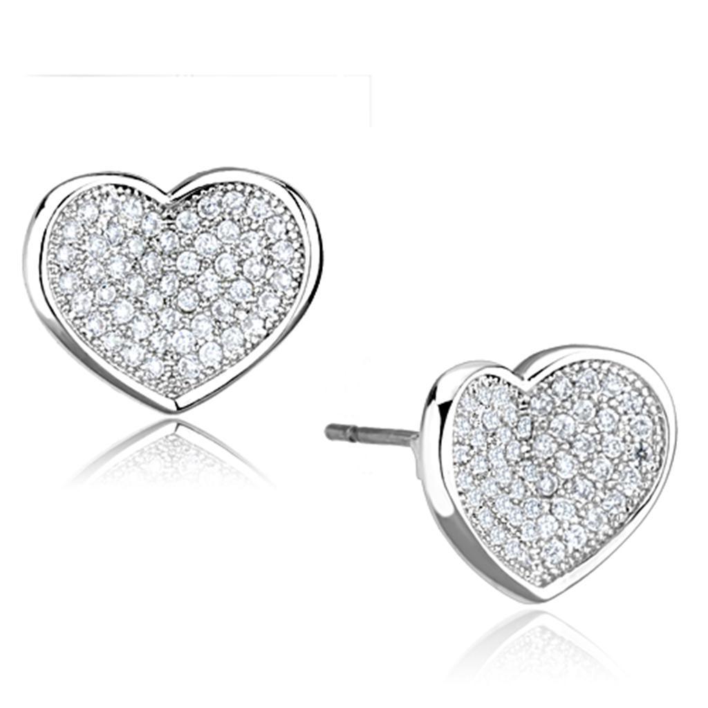 JCE668 Rhodium Brass Earrings with AAA Grade CZ in Clear
