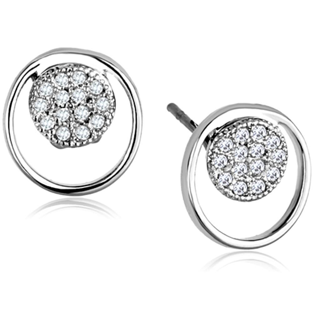 JCE669 Rhodium Brass Earrings with AAA Grade CZ in Clear