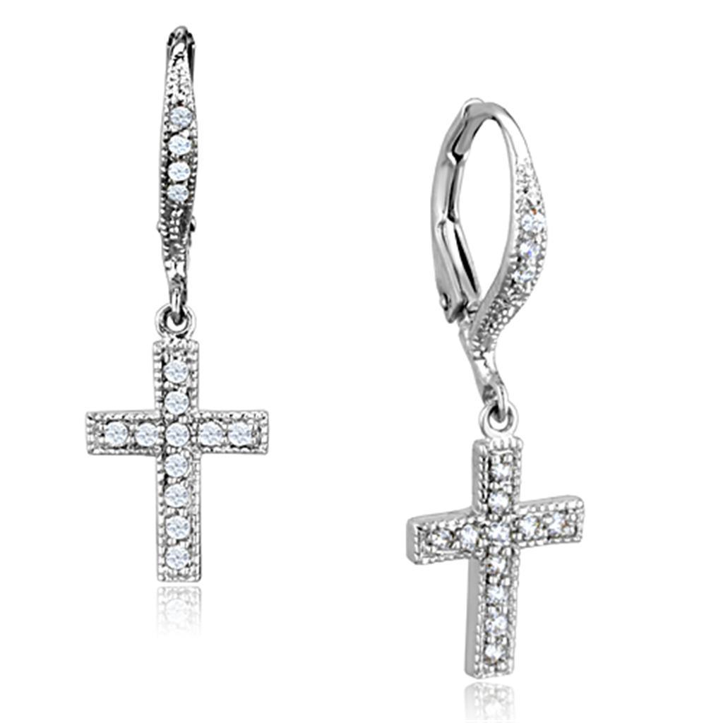 JCE688 Rhodium Brass Earrings with AAA Grade CZ in Clear