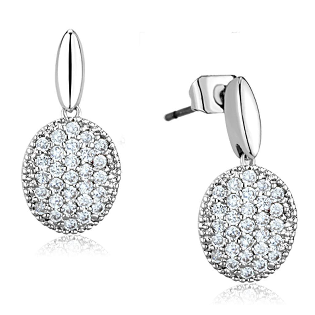JCE690 Rhodium Brass Earrings with AAA Grade CZ in Clear