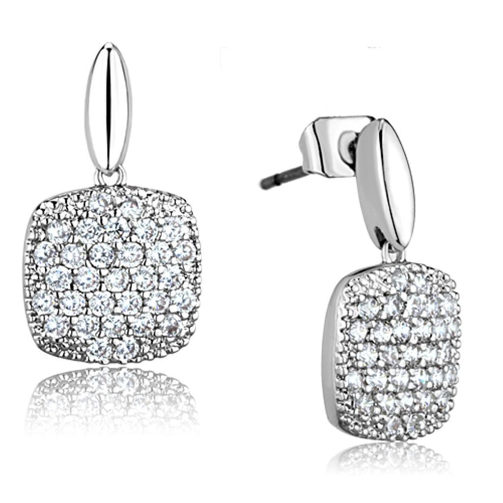 JCE691 Rhodium Brass Earrings with AAA Grade CZ in Clear