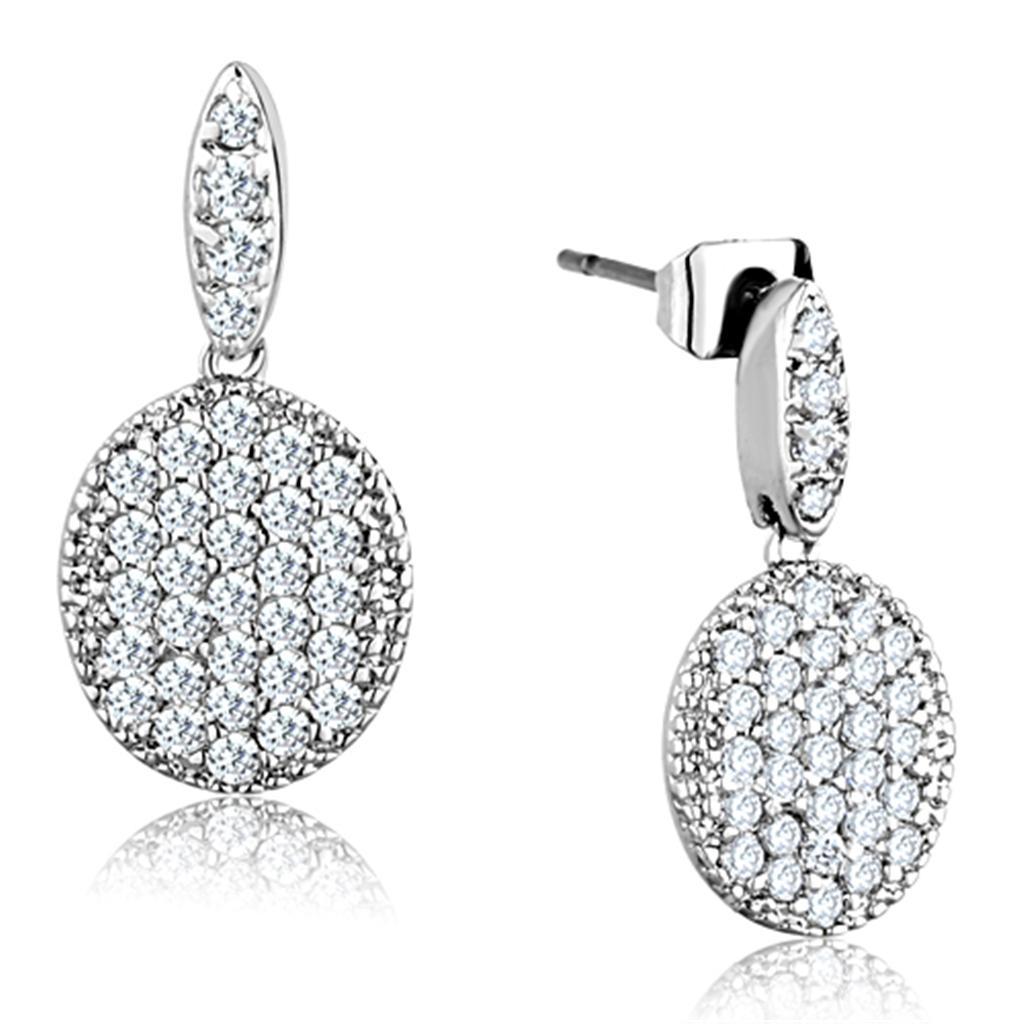 JCE692 Rhodium Brass Earrings with AAA Grade CZ in Clear