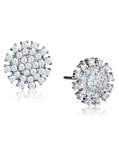 JCE694 Rhodium Brass Earrings with AAA Grade CZ in Clear
