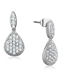 JCE696 Rhodium Brass Earrings with AAA Grade CZ in Clear