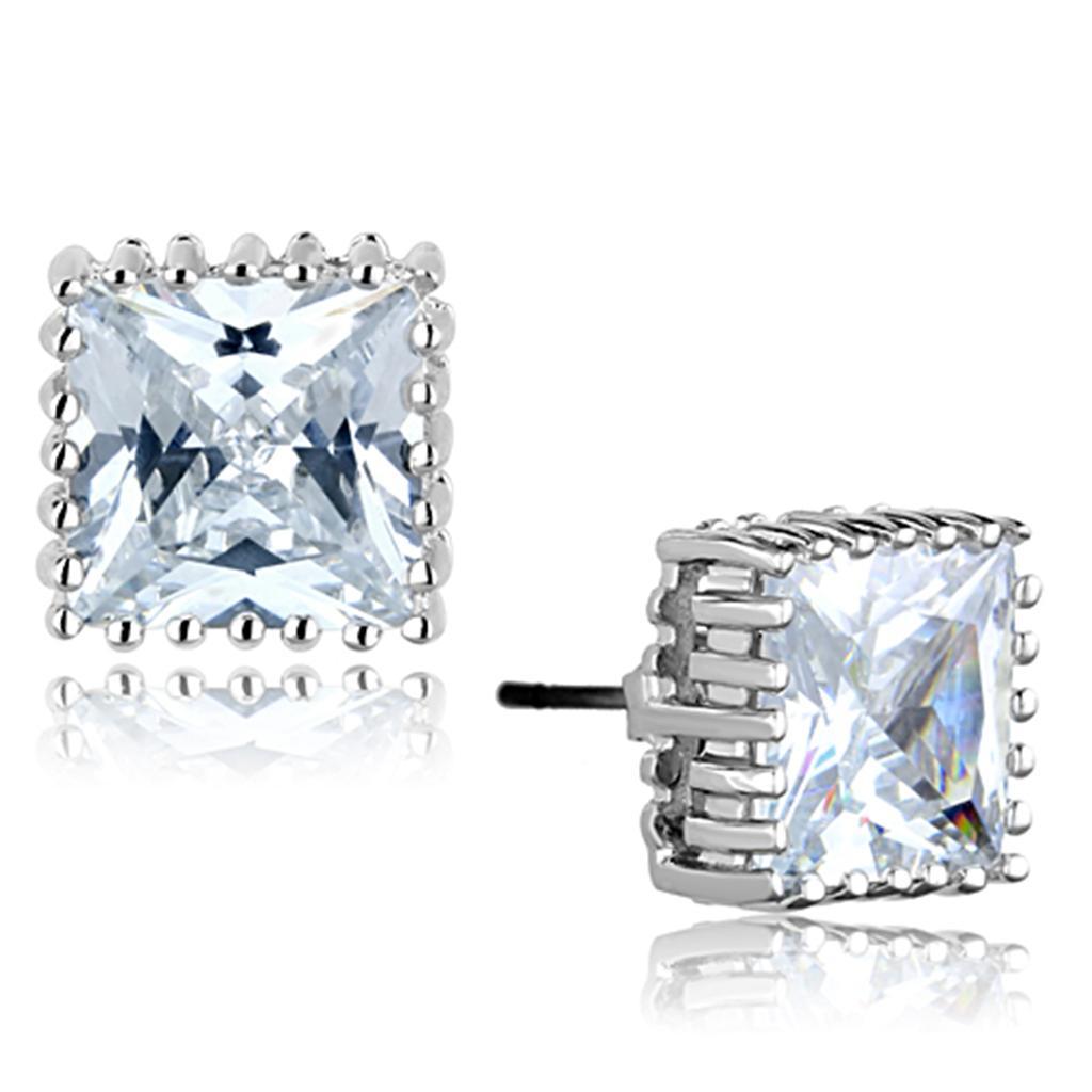 JCE700 Rhodium Brass Earrings with AAA Grade CZ in Clear