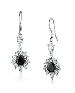 JCE705 Rhodium Brass Earrings with AAA Grade CZ in Black Diamond