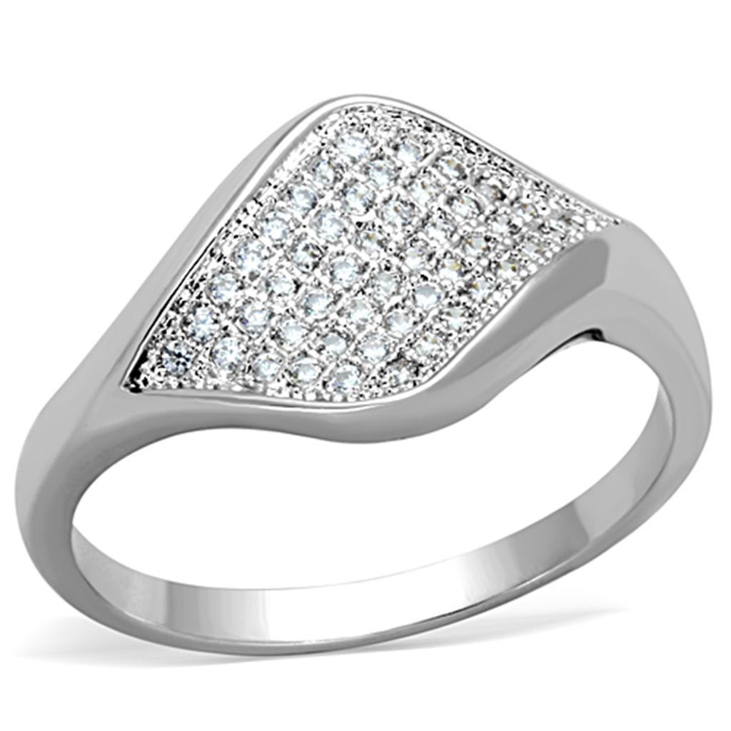 JCE726 Rhodium Brass Ring with AAA Grade CZ  in Clear