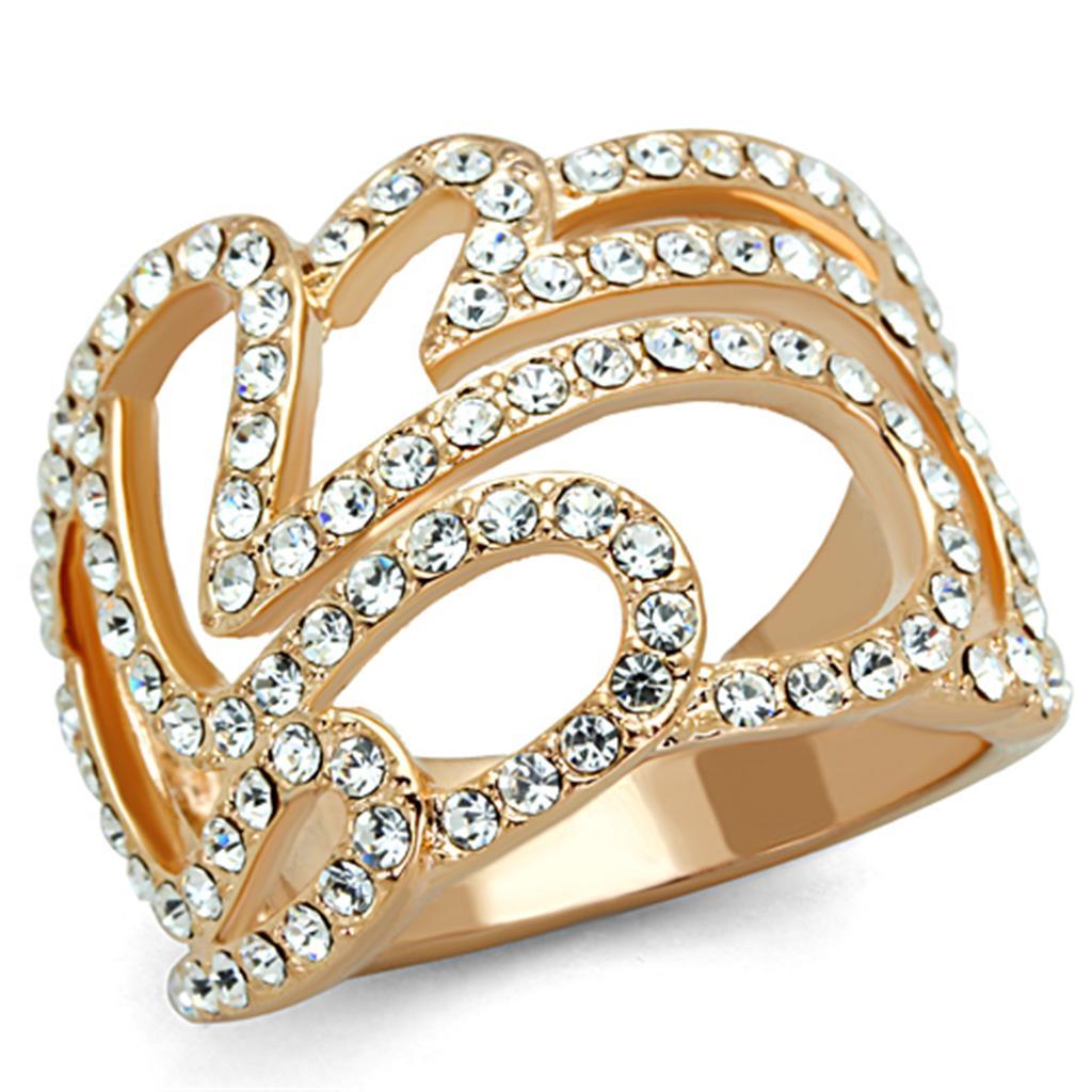 JCE733 Rose Gold Brass Ring with Top Grade Crystal  in Clear