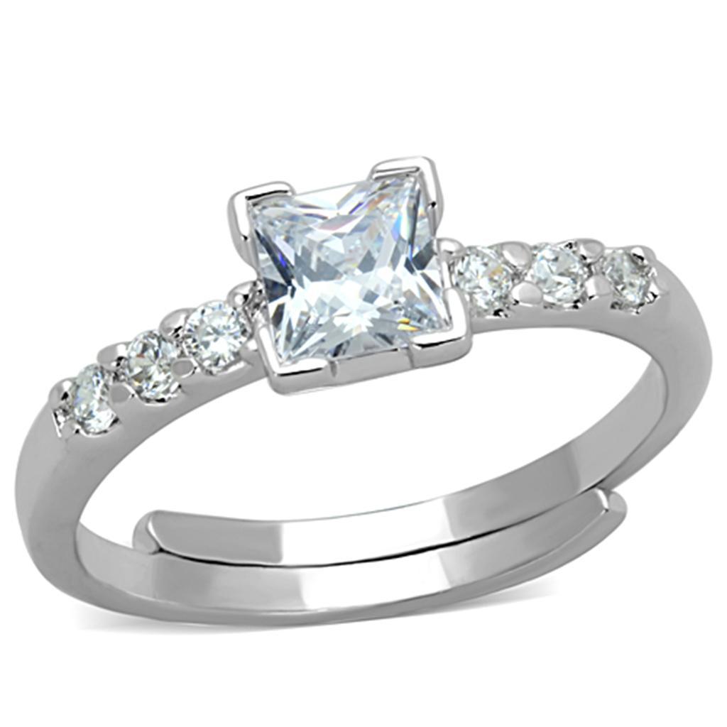 JCE751 Rhodium Brass Ring with AAA Grade CZ  in Clear
