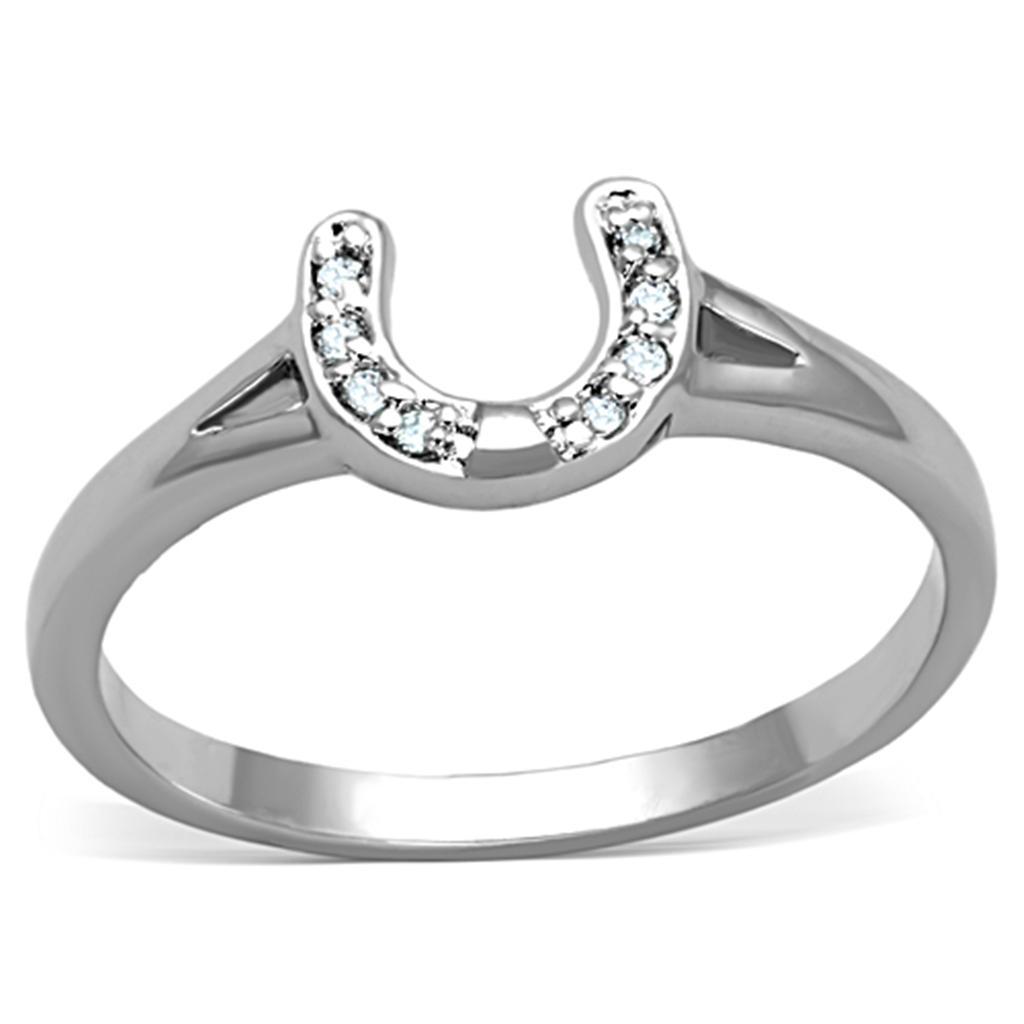 JCE762 Rhodium Brass Ring with AAA Grade CZ  in Clear