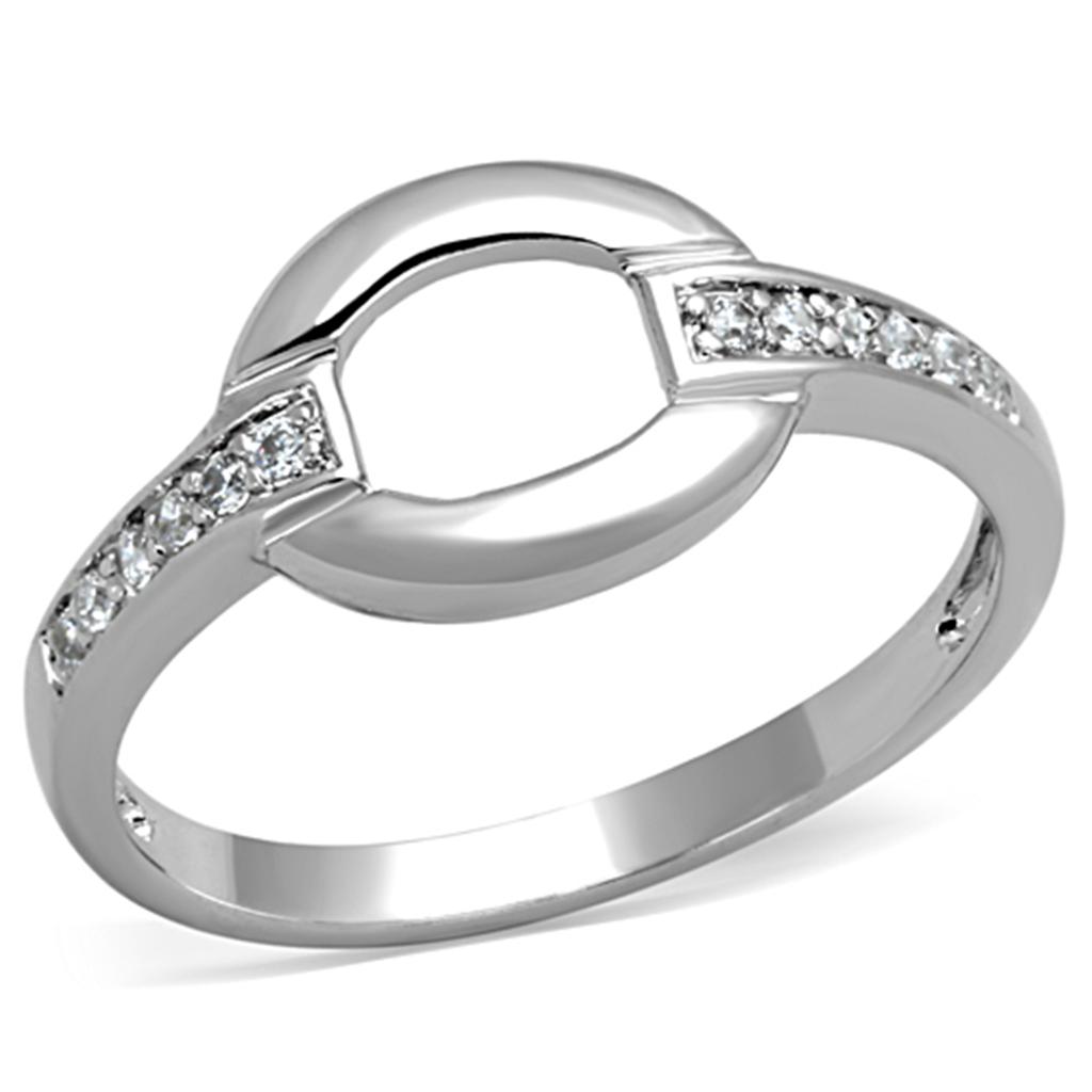 JCE790 Rhodium Brass Ring with AAA Grade CZ  in Clear