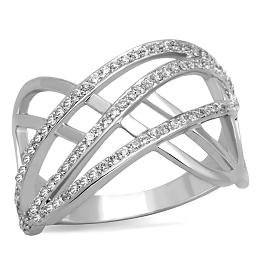 JCE823 Rhodium Brass Ring with AAA Grade CZ  in Clear