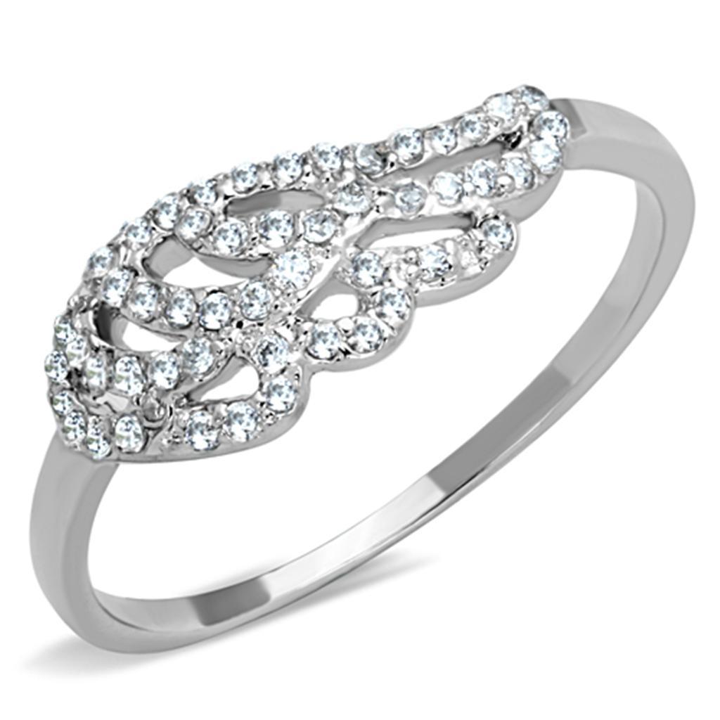 JCE824 Rhodium Brass Ring with AAA Grade CZ  in Clear