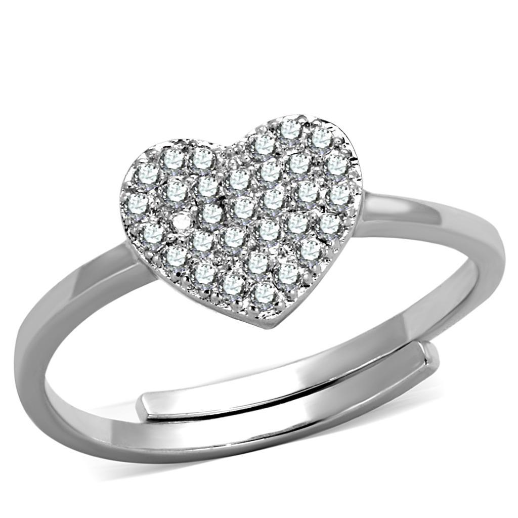 JCE865 Rhodium Brass Ring with AAA Grade CZ  in Clear