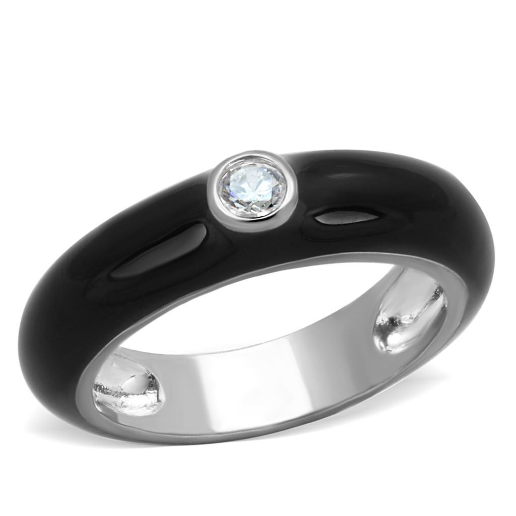 JCE873 Rhodium Brass Ring with AAA Grade CZ  in Clear