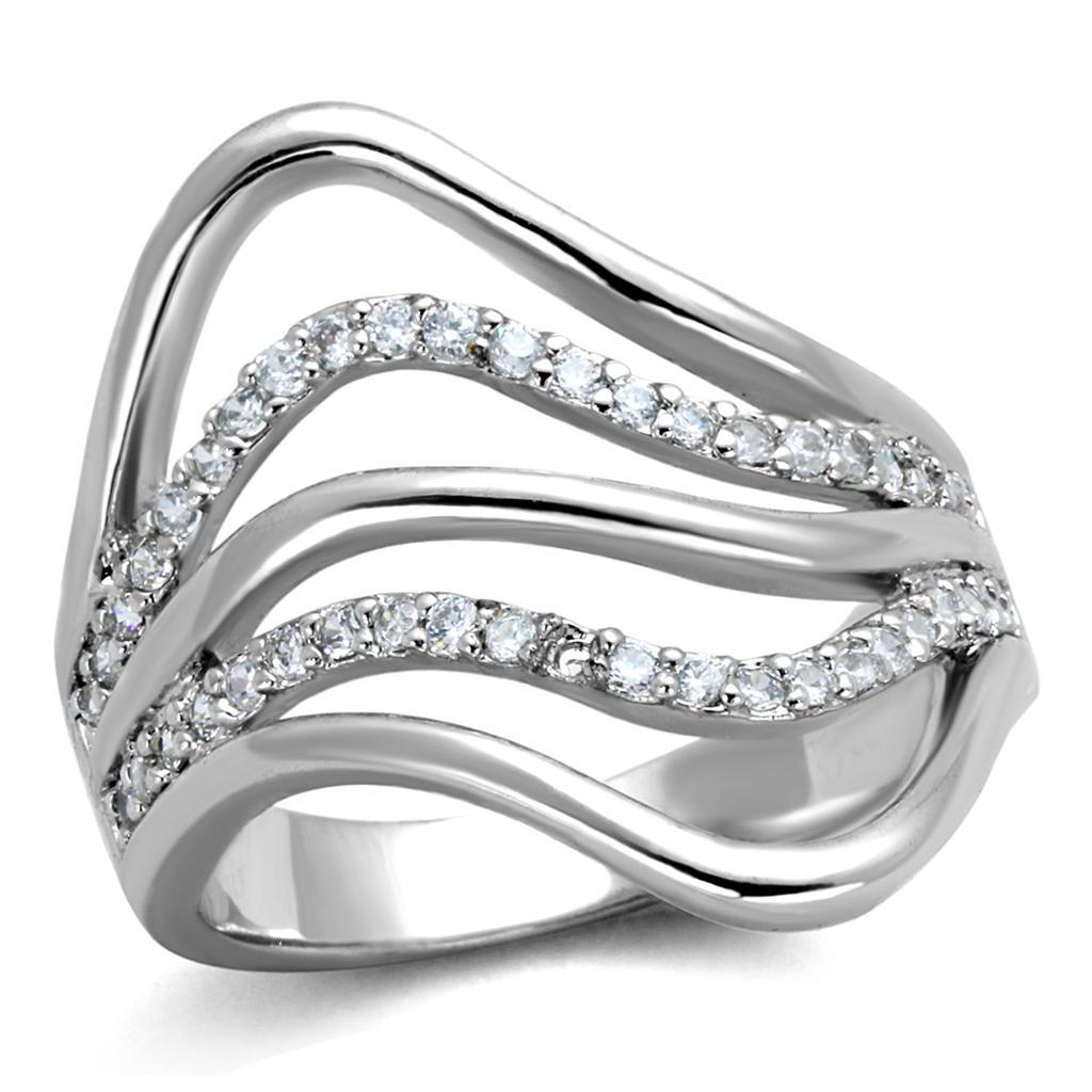 JCE878 Rhodium Brass Ring with AAA Grade CZ  in Clear
