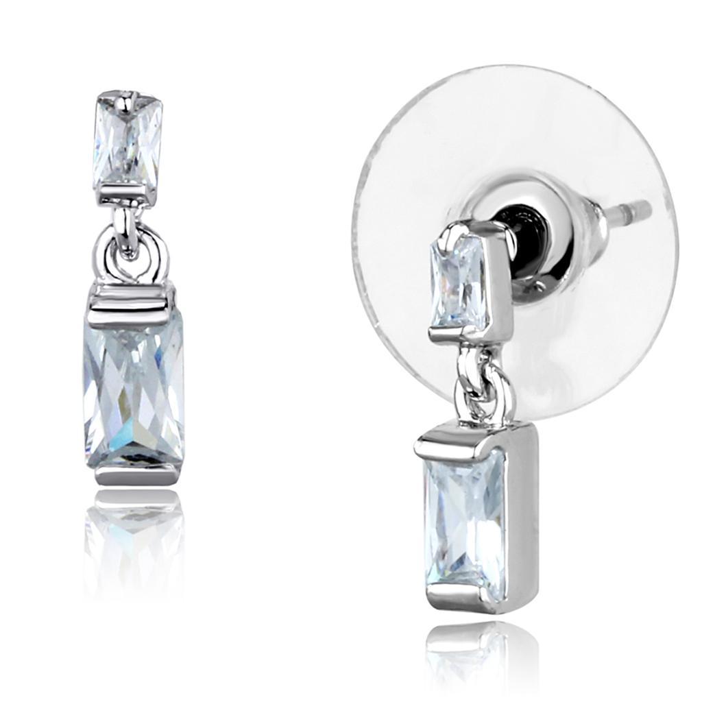 JCE887 Rhodium Brass Earrings with AAA Grade CZ in Clear