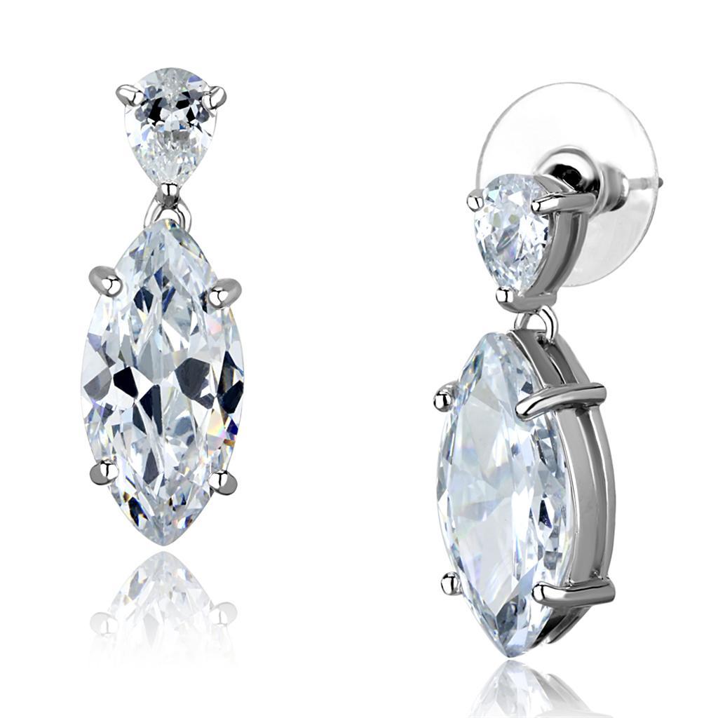 JCE889 Rhodium Brass Earrings with AAA Grade CZ in Clear