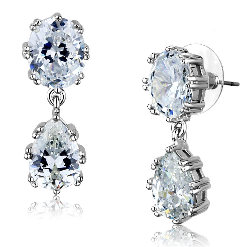 JCE897 Rhodium Brass Earrings with AAA Grade CZ in Clear
