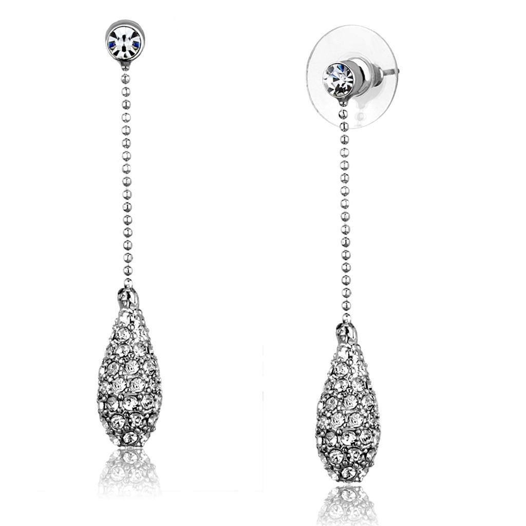 JCE898 Rhodium Brass Earrings with Top Grade Crystal in Clear