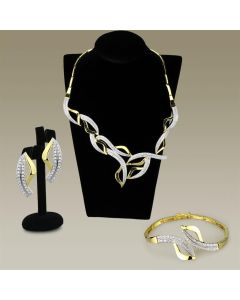 JCE942 Gold+Rhodium Brass Jewelry Sets with AAA Grade CZ in Clear