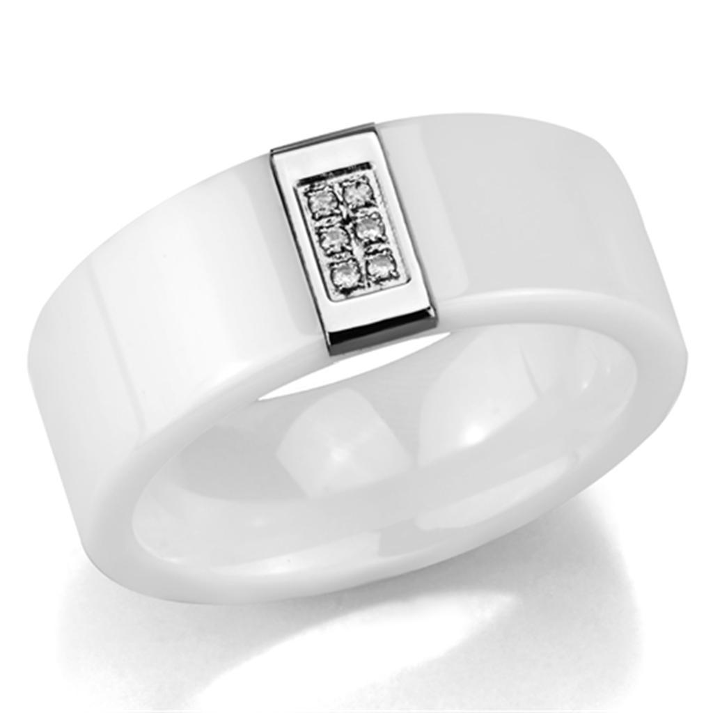 JCE952 High polished (no plating) Stainless Steel Ring with Ceramic  in White