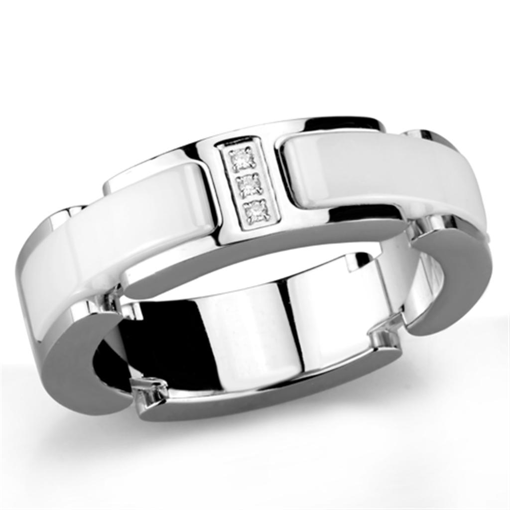 JCE967 High polished (no plating) Stainless Steel Ring with Ceramic  in White