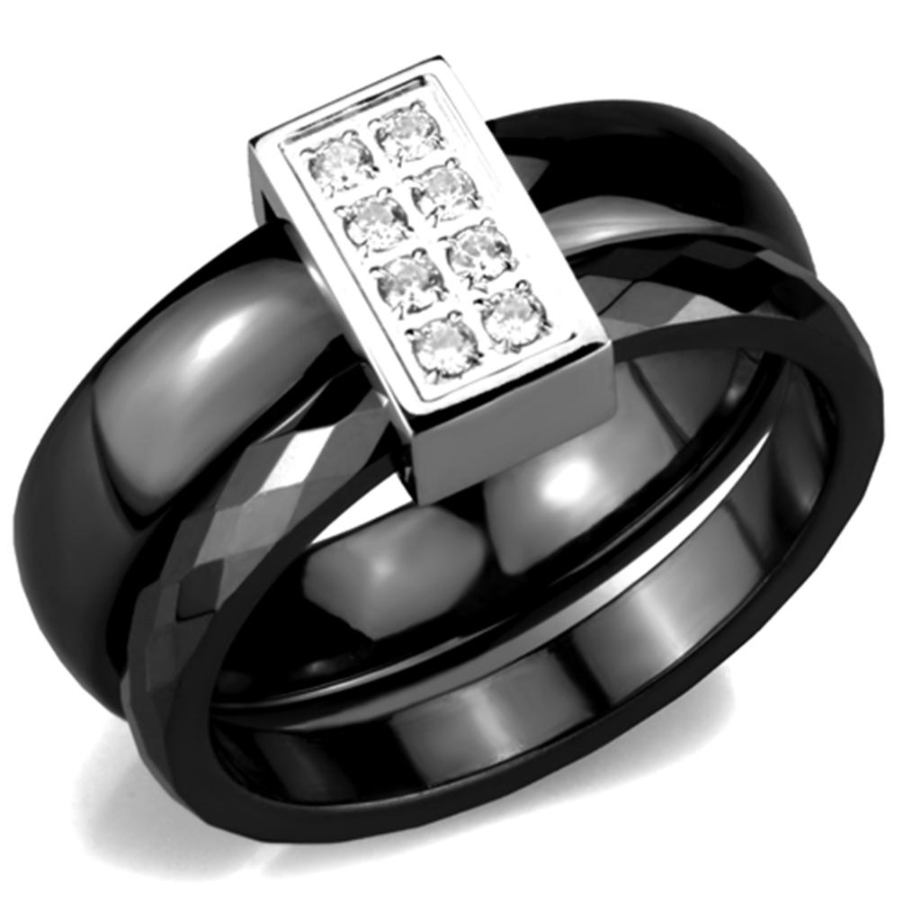 JCE978 High polished (no plating) Stainless Steel Ring with Ceramic  in Jet