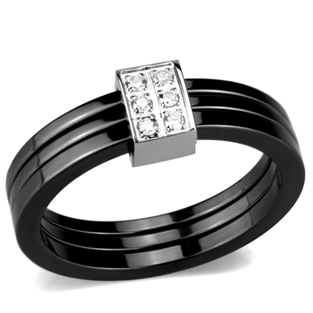 JCE980 High polished (no plating) Stainless Steel Ring with Ceramic  in Jet