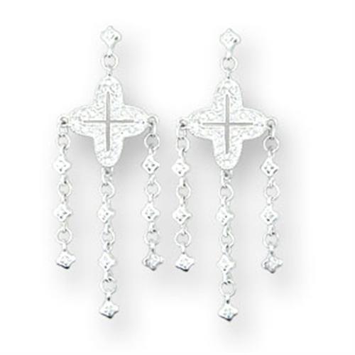 JCE4222 High-Polished 925 Sterling Silver Earrings with AAA Grade CZ in Clear-PCS
