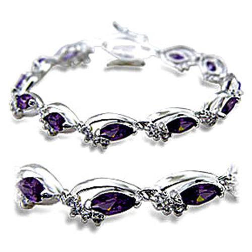 JCE5701 Rhodium Brass Bracelet with AAA Grade CZ in Amethyst