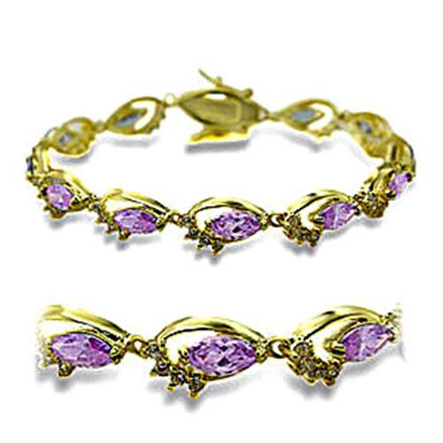 JCE5702 Gold Brass Bracelet with AAA Grade CZ in Light Amethyst