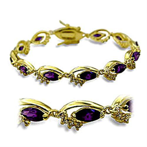 JCE5703 Gold Brass Bracelet with AAA Grade CZ in Amethyst