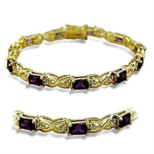JCE5706 Gold Brass Bracelet with AAA Grade CZ in Amethyst