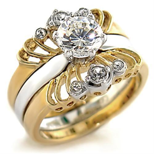 JCE710 Gold+Rhodium Brass Ring with AAA Grade CZ  in Clear
