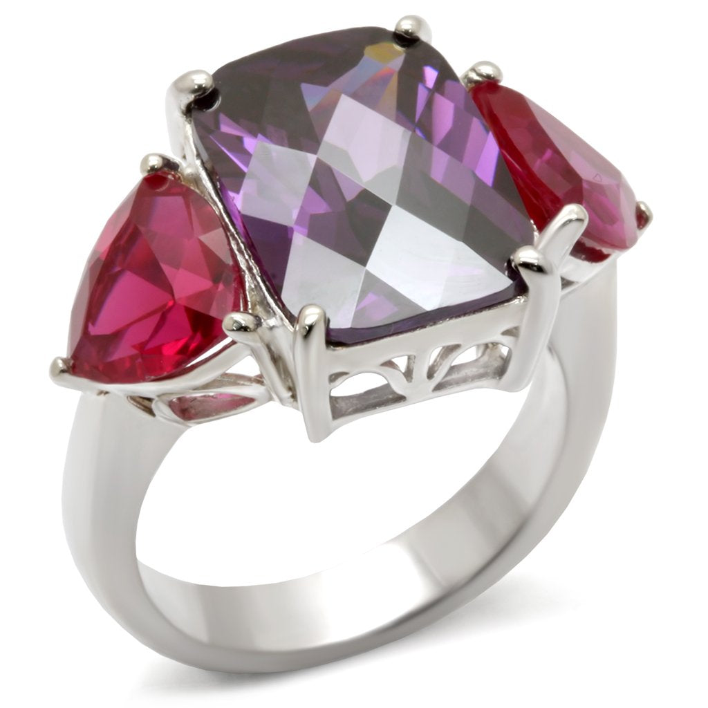 JCE702 High-Polished 925 Sterling Silver Ring with AAA Grade CZ  in Amethyst