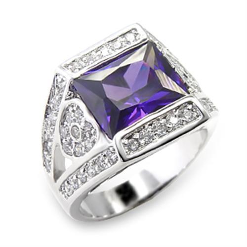 JCE074 Rhodium Brass Ring with AAA Grade CZ  in Amethyst