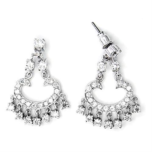 JCE267 High-Polished 925 Sterling Silver Earrings with AAA Grade CZ in Clear-Default Title