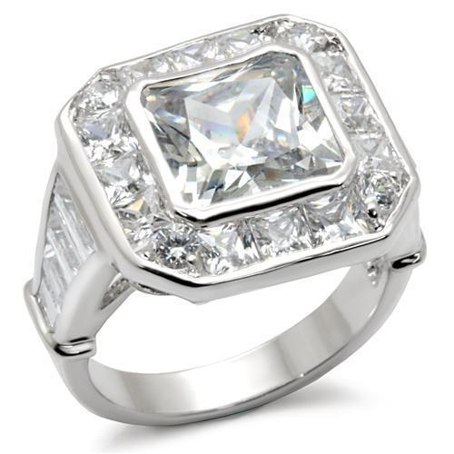 JCE063 Rhodium Brass Ring with AAA Grade CZ  in Clear