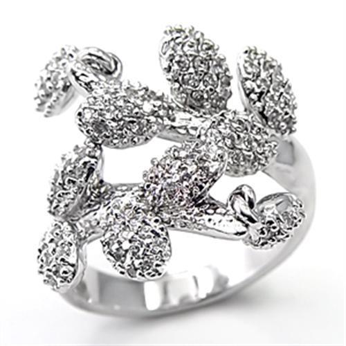 JCE105 Rhodium Brass Ring with AAA Grade CZ  in Clear