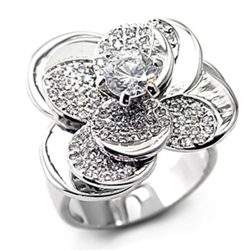 JCE131 Rhodium Brass Ring with AAA Grade CZ  in Clear