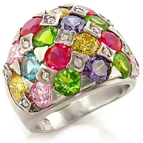 JCE150 Rhodium Brass Ring with AAA Grade CZ  in Multi Color