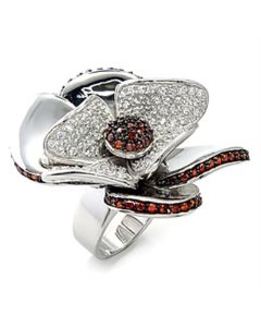 JCE191 Rhodium + Ruthenium 925 Sterling Silver Ring with AAA Grade CZ  in Garnet