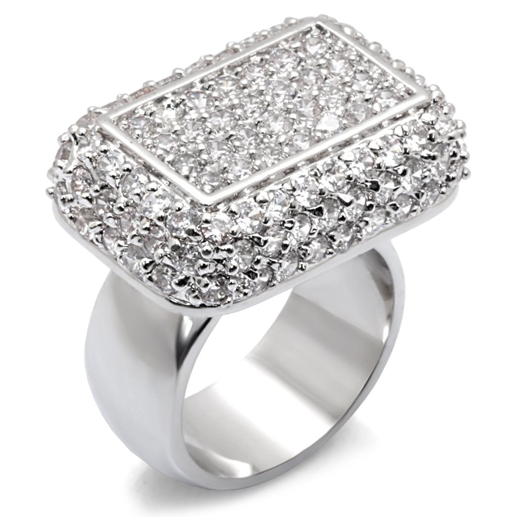 JCE2196 Rhodium 925 Sterling Silver Ring with AAA Grade CZ  in Clear