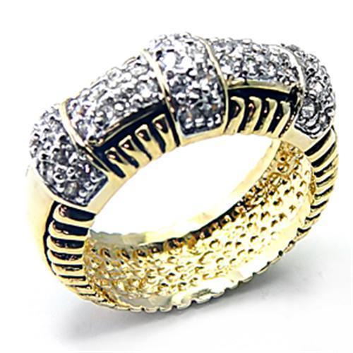 JCE226 Gold+Rhodium 925 Sterling Silver Ring with AAA Grade CZ  in Clear