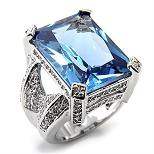 JCE315 Rhodium 925 Sterling Silver Ring with AAA Grade CZ Spinel in London Blue