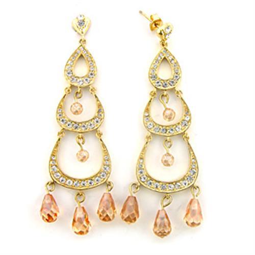 JCE372 Gold 925 Sterling Silver Earrings with AAA Grade CZ in Champagne-Default Title