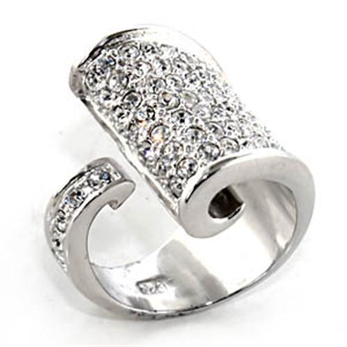 JCE428 Rhodium 925 Sterling Silver Ring with Top Grade Crystal  in Clear