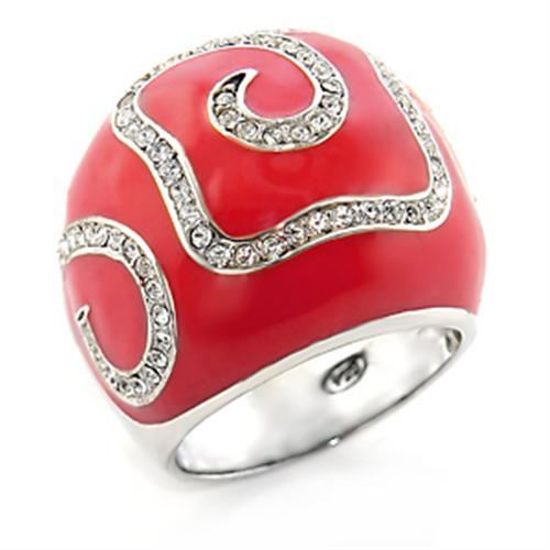 JCE804 Rhodium Brass Ring with Top Grade Crystal  in Clear