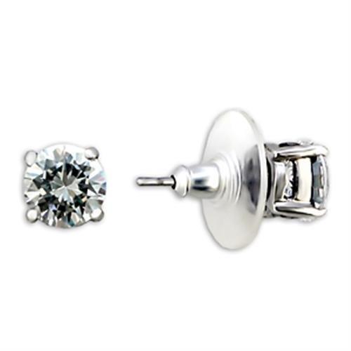 JCE163 Rhodium Brass Earrings with AAA Grade CZ in Clear-Default Title